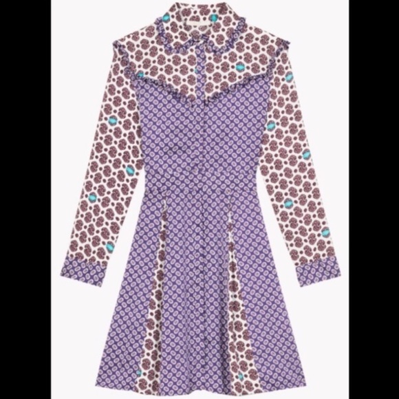 MAJE - PURPLE PRINTED BUTTON UP DRESS - Picture 2 of 7